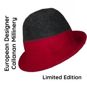 John Callanan Millinery Women’s‎ European Style Red and Grey Wool Hat - Size O/S